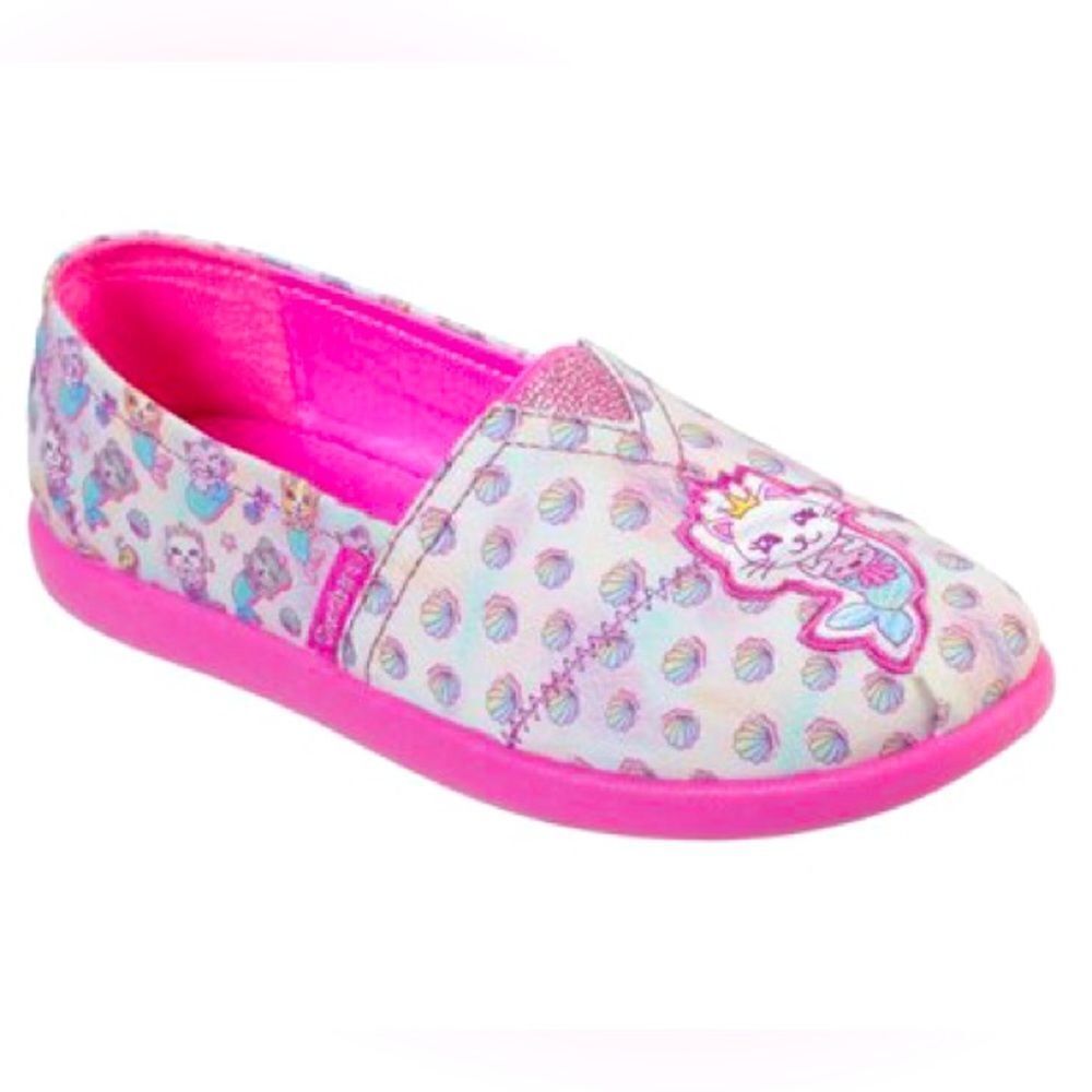 NWT New SKECHERS BOBS Shell Friends Solestice Cat Mermaid Pink Slip Ons 3 4